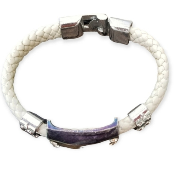 WHITE BRAIDED LEATHER COWGIRL FASHION BRACELET - Picture 6 of 6